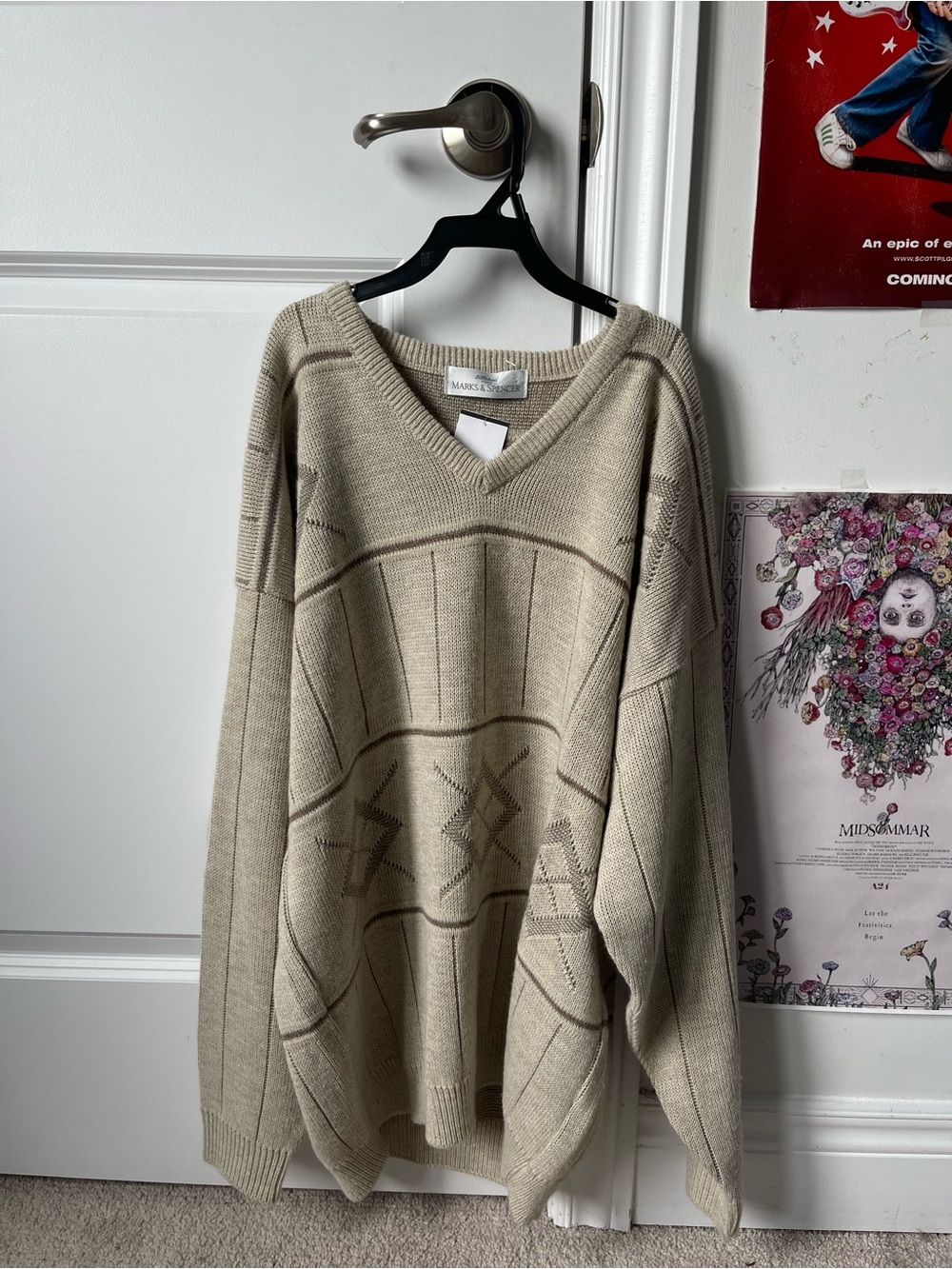 Marks & Spencer Beige V-Neck Knit Sweater